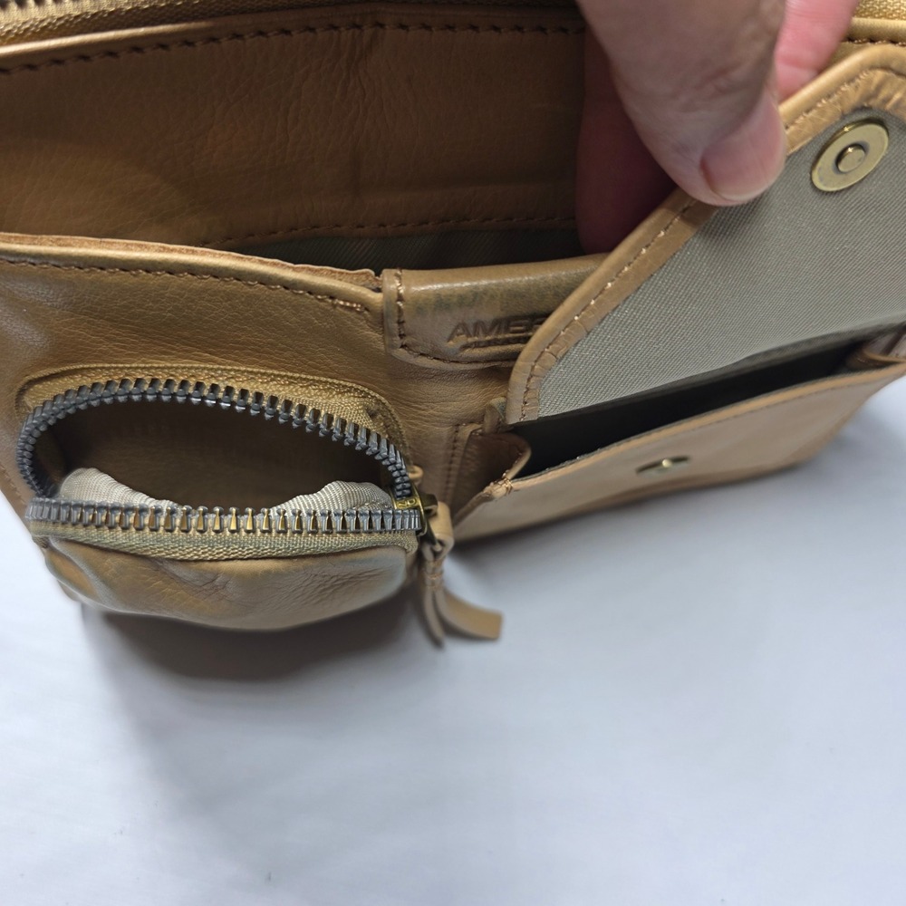 American Leather Co Tan Glove Leather Crossbody Bag Small Utility Pockets - Picture 11 of 11